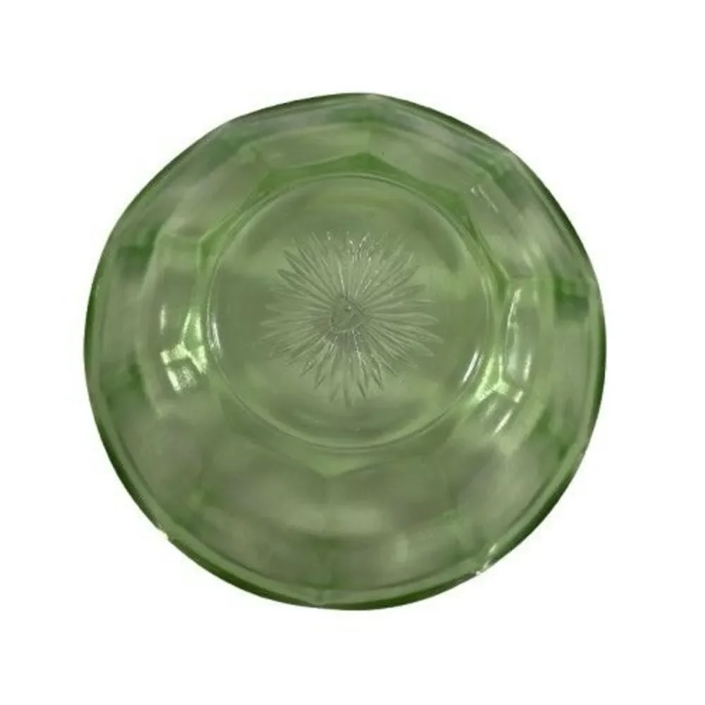 4 Antique Green Depression Federal Glass Optic Scalloped Rim Berry Bowl Set 1930